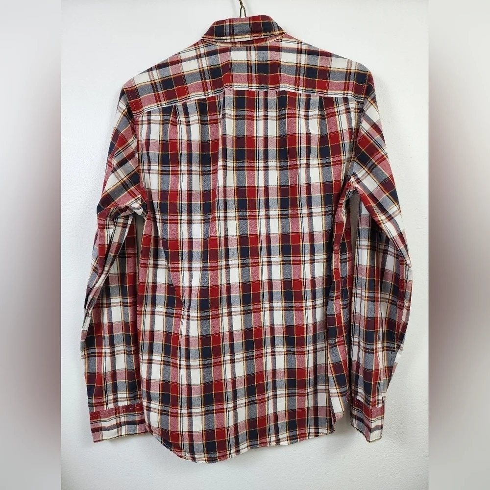J. Crew Men's Red Plaid Long Sleeve Shirt Button Front Pocket, sz SM